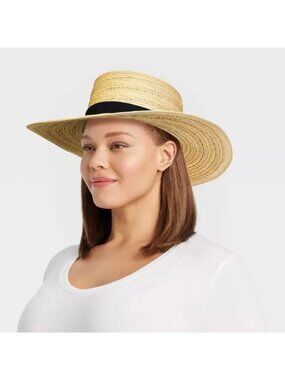 Universal Thread Straw Boarder Hat Ribbon Natural Black S/M 21" x 22.5"